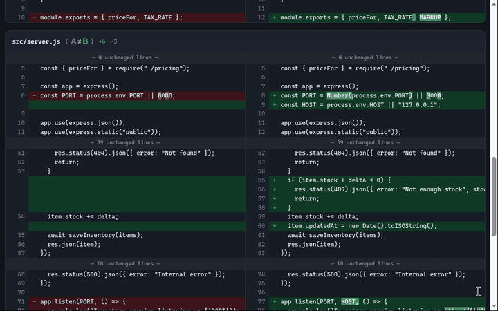 Drag-selecting lines in the B pane, right-clicking and choosing Copy, clicking a line number to select a line, then Ctrl+A selecting the whole A side